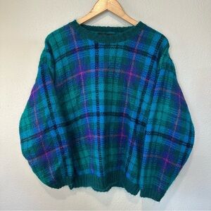 Vintage Paul Harris Plaid Green and Blue Sweater